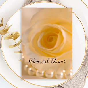 Invitation Dîner de répétition Mariage Rose blanche et perles