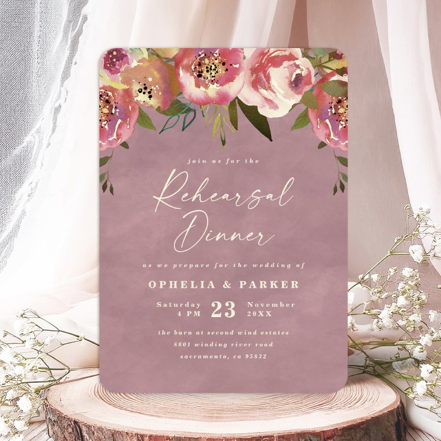 Invitation Dîner de répétition Mariage rose Ophelia Dusty (Say "I DO" to Romantic Watercolor Florals and a Cottagecore Vibe with the Ophelia Wedding Suite.)