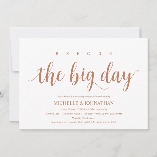 Invitation Dîner de répétition Mariage russe, cuivre moderne (Devant)