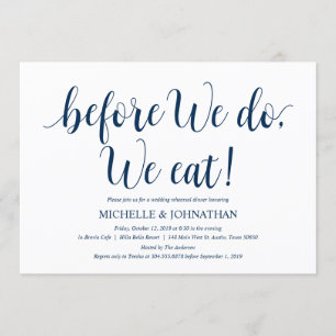 Invitation Dîner de répétition Mariage rustique, bleu marine