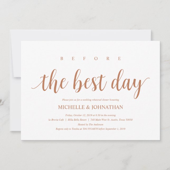 Invitation Dîner de répétition Mariage rustique, Cuivre moder (Devant)