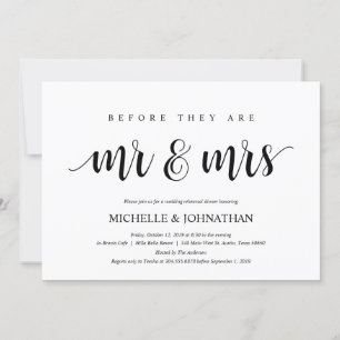 Invitation Dîner de répétition Mariage rustique, noir et blan