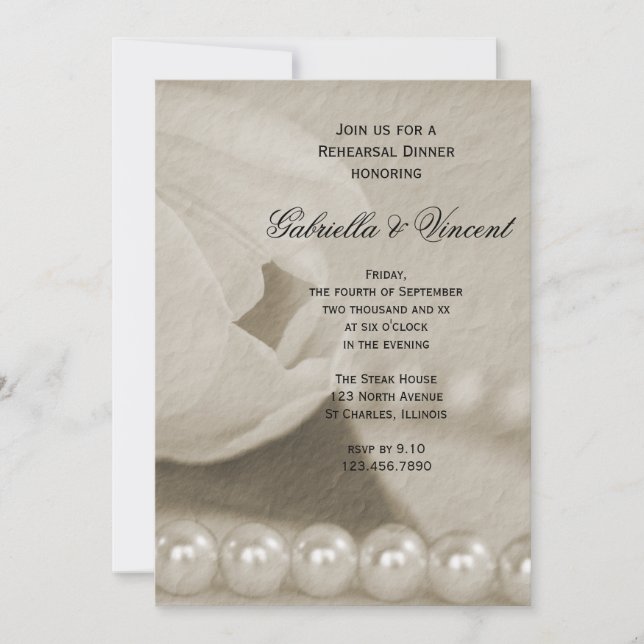 Invitation Dîner de répétition Mariage Tulipe blanche et perl (Devant)