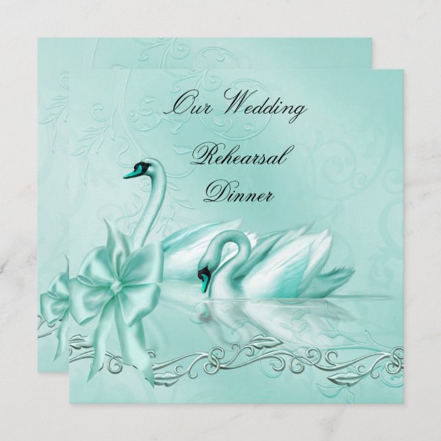 Invitation Dîner de répétition Mariage Turquoise Blue Aqua Sw (Devant / Derrière)