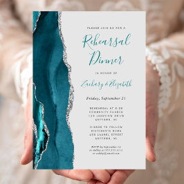 Invitation Dîner de répétition Mariage turquoise Silver Agate