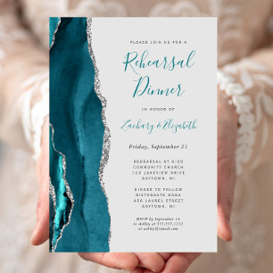 Invitation Dîner de répétition Mariage turquoise Silver Agate