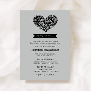 Invitation Dîner de répétition Mariage vintage Grey Black Hea