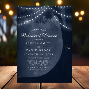 Invitation Dîner de répétition Marine Blue Rustic Tree Lights