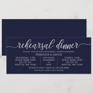 Invitation Dîner de répétition Marine et Silver Calligraphy