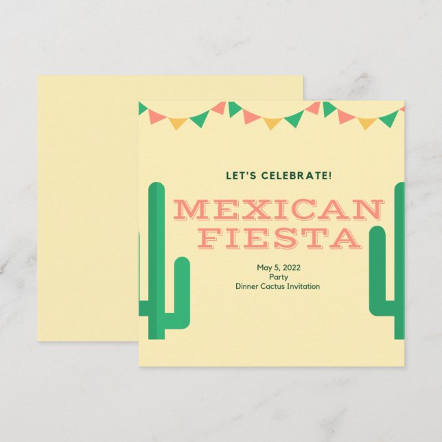 Invitation Dîner de répétition mexicaine Cactus Floral (Devant / Derrière)