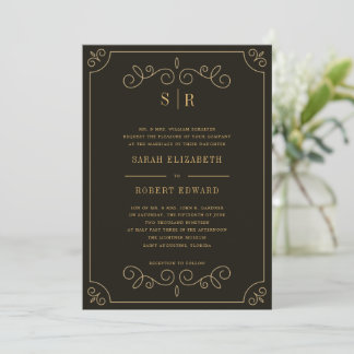 Invitation Dîner de répétition minimal Black Gold Frame Frame