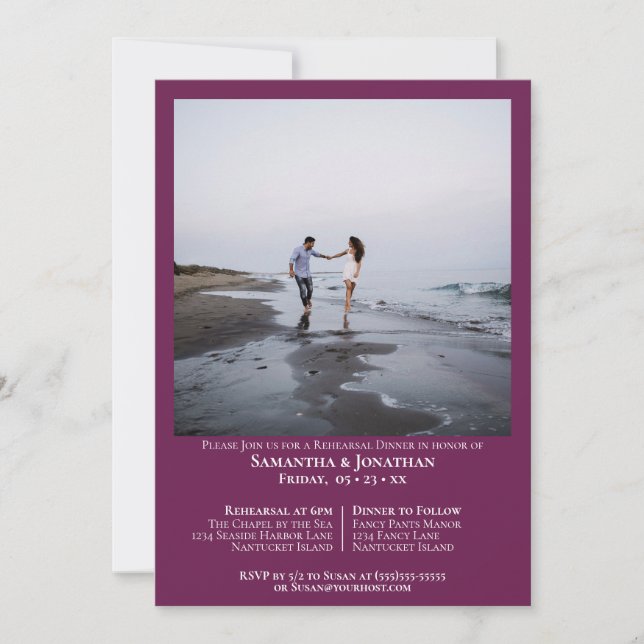 Invitation Dîner de répétition minimal Mariage photo Cassis (Devant)