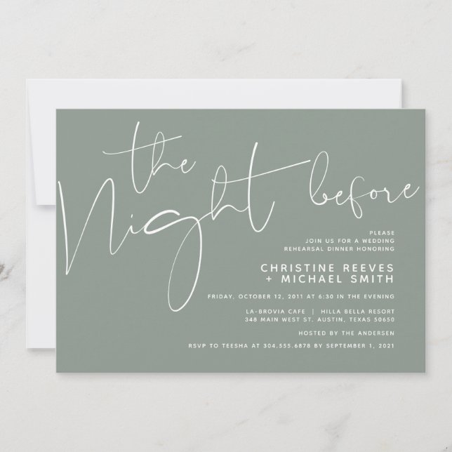 Invitation Dîner de répétition minimaliste de Mariage de scri (Devant)