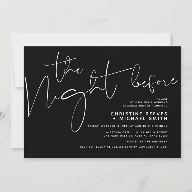 Invitation Dîner de répétition minimaliste de Mariage de scri (Devant)