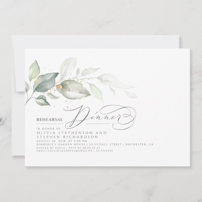 Invitation Dîner de répétition minimaliste Greenery rêvé (Devant)