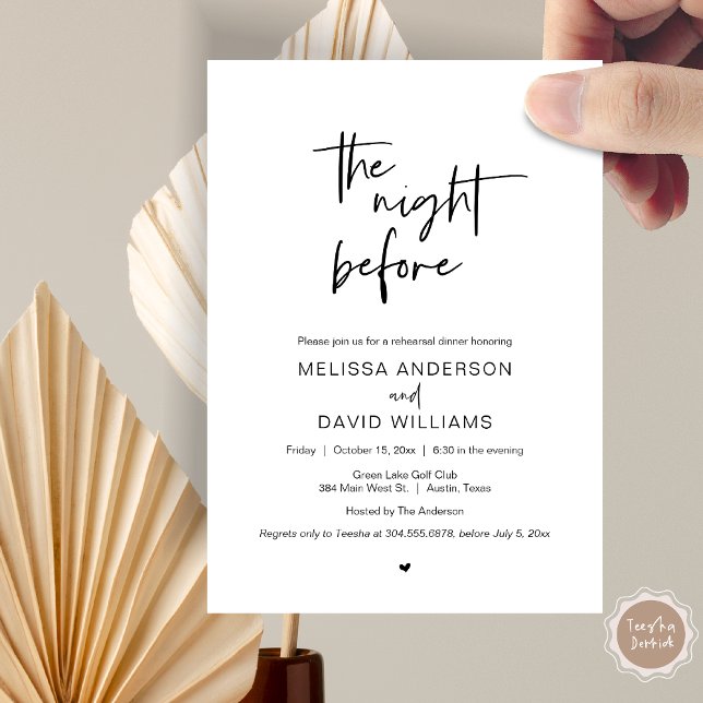 Invitation Dîner de répétition moderne, La nuit avant Invitat (Modern Wedding Rehearsal Dinner, The night before our big day celebration Invitation Card)