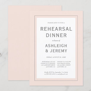 Invitation Dîner de répétition Moderne Minimaliste Rose Pâle 