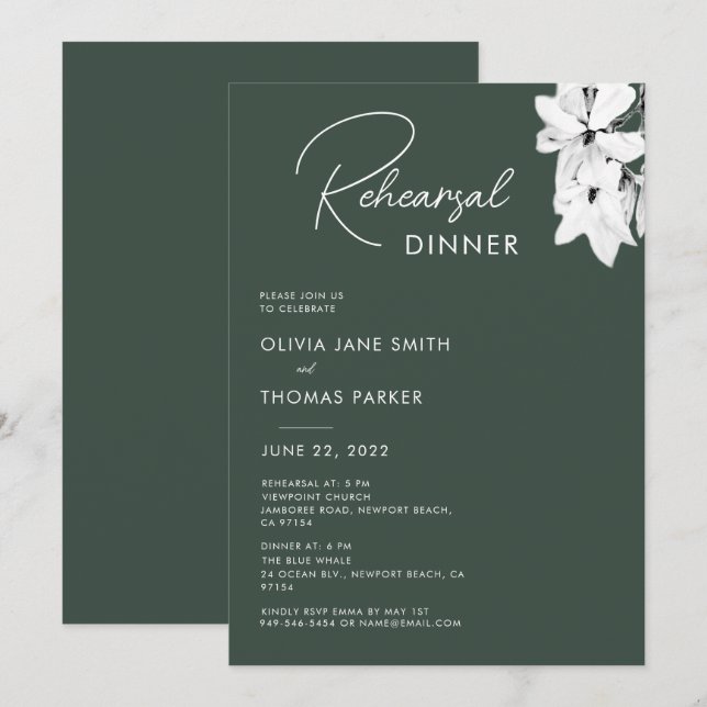 Invitation Dîner de répétition moderne simple vert Magnolia (Devant / Derrière)