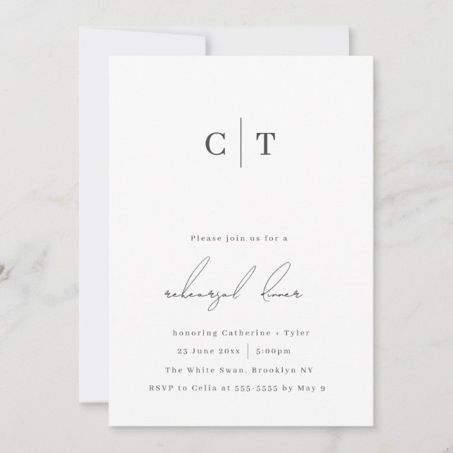 Invitation Dîner de répétition monogramme minimaliste Invitat (Devant)