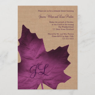 Invitation Dîner de répétition monogramme Purple Burlap Invit