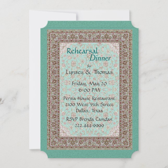 Invitation Dîner de répétition Motif de tapis coloré oriental (Devant)