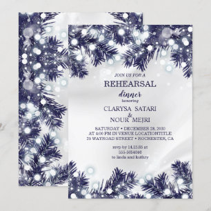 Invitation Dîner de répétition motif élégant aux fleurs bleue