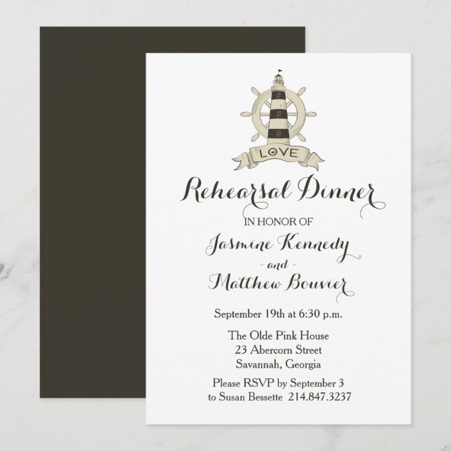 Invitation Dîner de répétition nautique Bateau de phare Brown (Devant / Derrière)