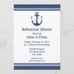 Invitation Dîner de répétition Nautique bleu de la Marine Inv
