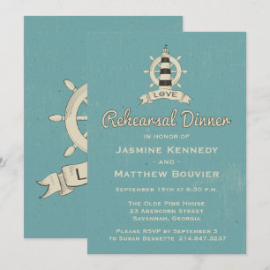 Invitation Dîner de répétition nautique bleu turquoise Phare