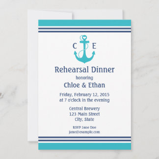 Invitation Dîner de répétition nautique turquoise