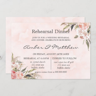 Invitation Dîner de répétition Neutre Boho Pink Peony Pampas