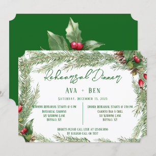 Invitation Dîner de répétition Noël Rouge Berry PineCone