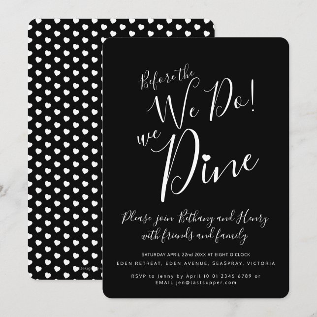 Invitation Dîner de répétition noir blanc avant de faire invi (Devant / Derrière)