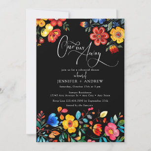 Invitation Dîner de répétition noire colorée Fiesta