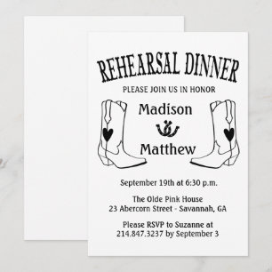 Invitation Dîner de répétition occidentale Boots Mariage Cowb