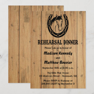 Invitation Dîner de répétition occidentale Cheval Wood Mariag