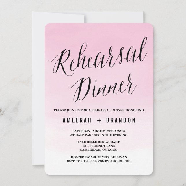 Invitation Dîner de répétition Ombre en aquarelle blush Invit (Devant)
