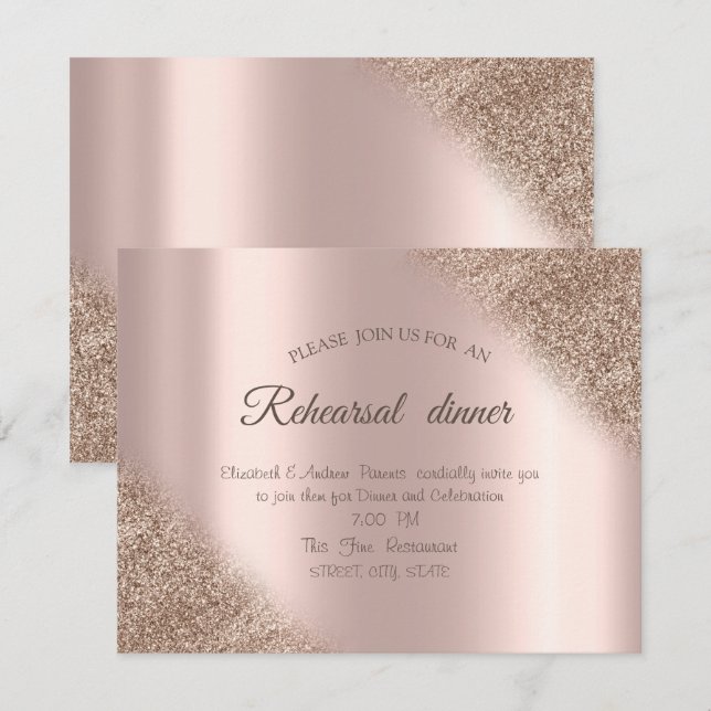 Invitation Dîner de répétition Ombre Parties scintillant or R (Devant / Derrière)