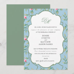 Invitation Dîner de répétition Omphalodes Bleu et Basilic Ver