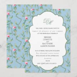 Invitation Dîner de répétition Omphalodes Bleu et Basilic Ver