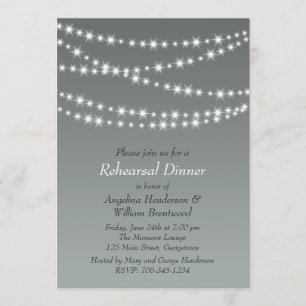 Invitation Dîner de répétition Paloma Gray Twinkle Lights