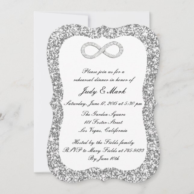 Invitation Dîner de répétition Parties scintillant d'argent D (Devant)