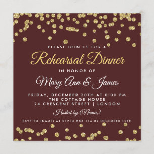 Invitation Dîner de répétition Parties scintillant d'or Confe
