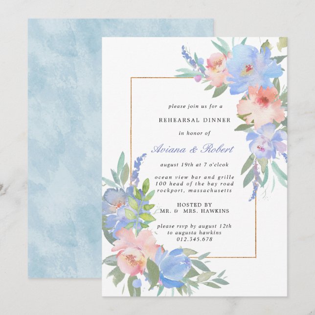 Invitation Dîner de répétition Pastel Pink Floral (Devant / Derrière)
