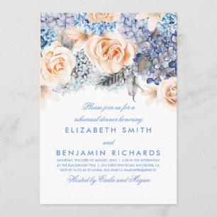Invitation Dîner de répétition Peach and Blue Floral Watercou