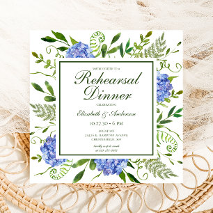 Invitation Dîner de répétition photo Blue Hydrangeas