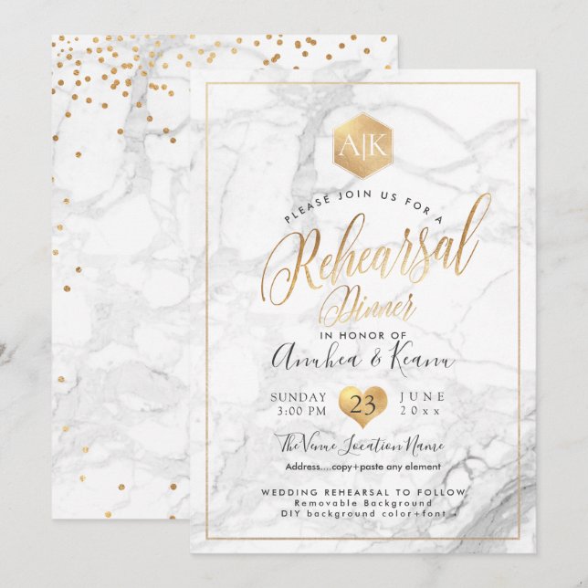 Invitation Dîner de répétition PixDezines + peigne d'or Faux (Devant / Derrière)