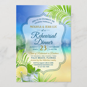 Invitation Dîner de répétition Plage Mariage Palm Tree Feuill