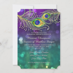 Invitation Dîner de répétition Plumes bijoux Peacock