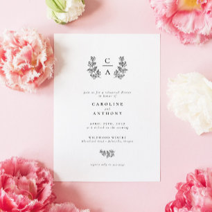 Invitation Dîner de répétition pour monogramme de feuille bot